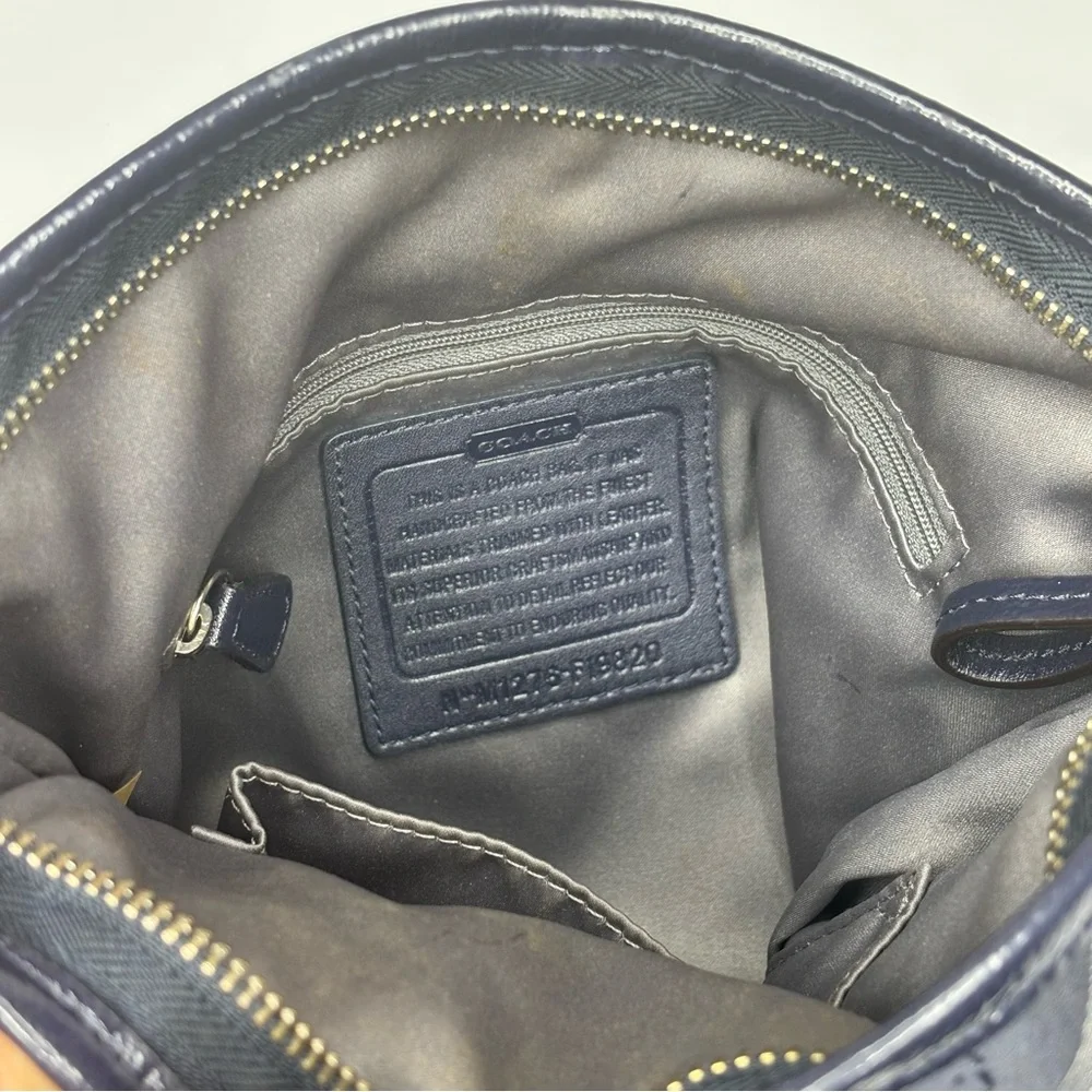 Coach Shoulder Bag Purse Moto Optic Metallic Chain Navy Blue Signature Jaquard